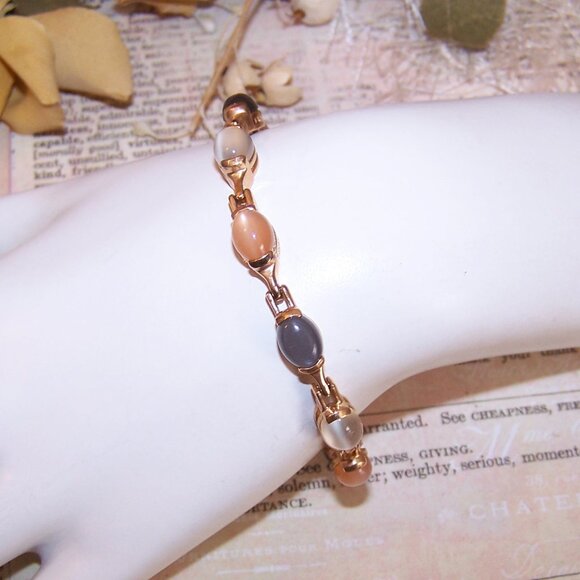 Ross Simons Sterling Silver Rose Gold Vermeil Moonstone Agate Tennis Bracelet - Picture 1 of 9